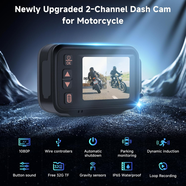 Motorcycle front and rear driving recorder 2-inch touch screen - Image 2