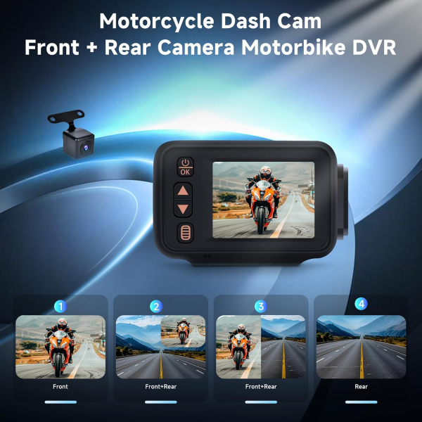 Motorcycle front and rear driving recorder 2-inch touch screen - Image 4