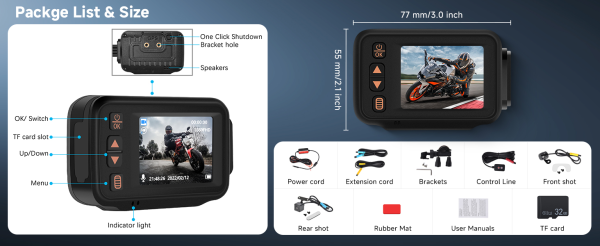 Motorcycle front and rear driving recorder 2-inch touch screen - Image 10