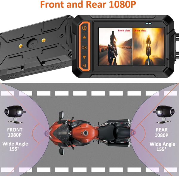 Motorcycle front and rear camera recorder, 3-inch - Image 6