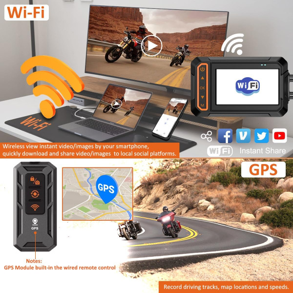 Motorcycle front and rear camera recorder, 3-inch - Image 2