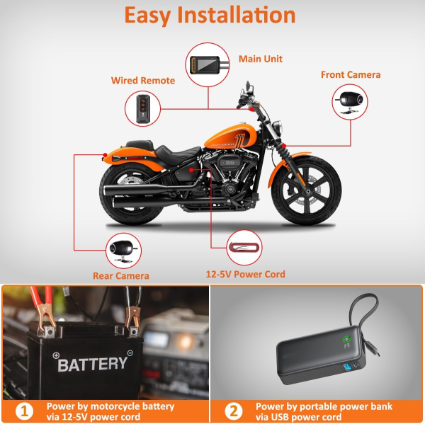 Motorcycle front and rear camera recorder, 3-inch - Image 3
