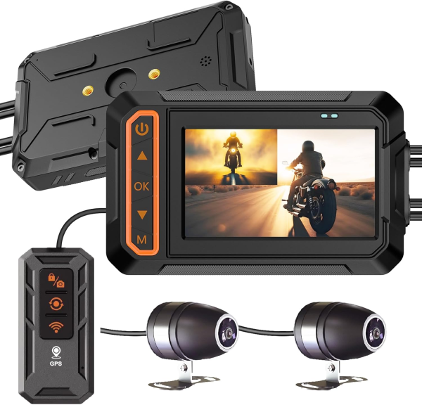 Motorcycle front and rear camera recorder, 3-inch